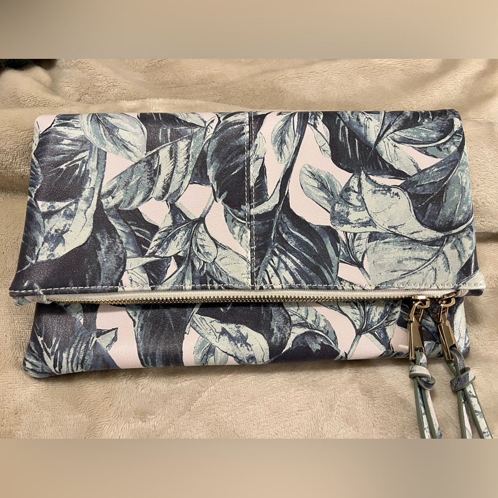 Kaari Blue Tropical Green Blue Fold Over Clutch